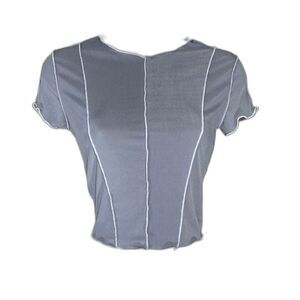 Ardene Crop Top W/S Grey Ribbed Lettuce Edge Exposed Seams short sleeve NWOT